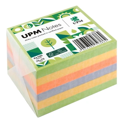 Afbeelding van UPM notes 75x75 spring mix assorti pak 6x 100 vel groen, geel, oranje,