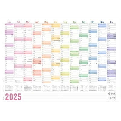 Afbeelding van Häfft® Wandkalender 2025, A3, in het Italiaans (29,7 x 42 cm) gevouwen &quot;Rainbow&quot;, wandplanner met Italiaanse feestdagen + extra A4 kalender, duurzaam en klimaatvriendelijk