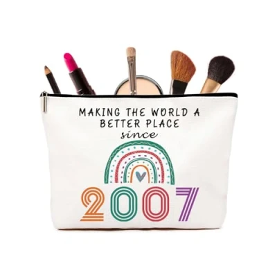 Afbeelding van Verjaardagscadeaus voor vrouwen Verjaardagscadeau Regenboog Cosmetische Tassen, Gepersonaliseerd Jaar Oude Dame Cadeau Mama, Oma, Beste Vriend, 2007, 2007