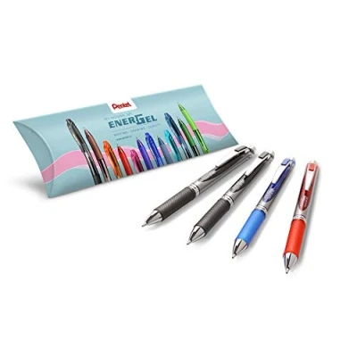 Afbeelding van Pentel Energel BL80 gelroller, intrekbaar, brede punt, 1 mm, 4 verschillende kleuren (2 zwart, rood, blauw)