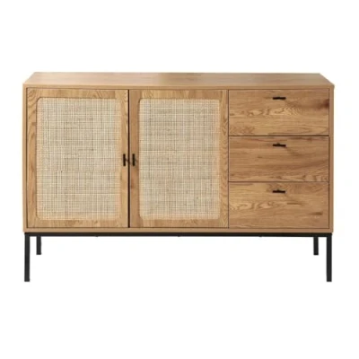 Afbeelding van Dressoir met 2 deuren en 3 laden van rotan L120 cm JAYA