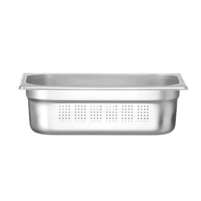 Afbeelding van HENDI Gastronorm container, temperatuurbestendig van 40 tot 300C, geschikt voor ovens, bain marie, chafing dishes, geperforeerde bodem en zijkanten, 4L, GN 1/3, 325x176x(H)100mm, roestvast staal