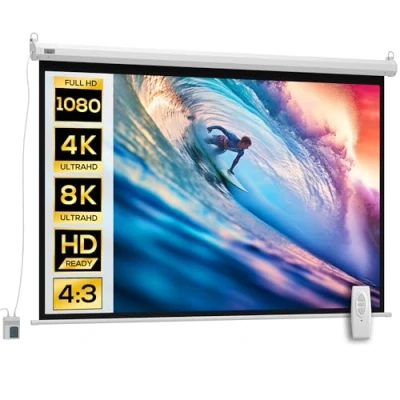 Afbeelding van HOMCOM 4:3 projectiescherm elektrisch 171 x 130 cm met afstandsbediening filmscherm voor thuisbioscoop en presentatie wit