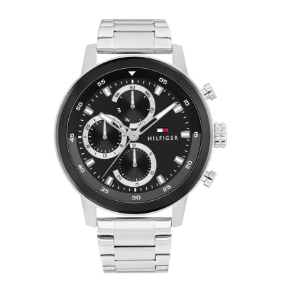 Afbeelding van Tommy Hilfiger Quartz Zilver Heren horloge met zwarte wijzerplaat &amp; stalen band