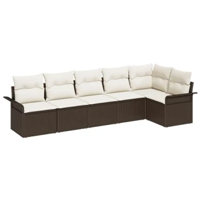 Afbeelding van vidaXL 6 delige Tuin Sofa Set met Kussens Bruin Poly Rattan