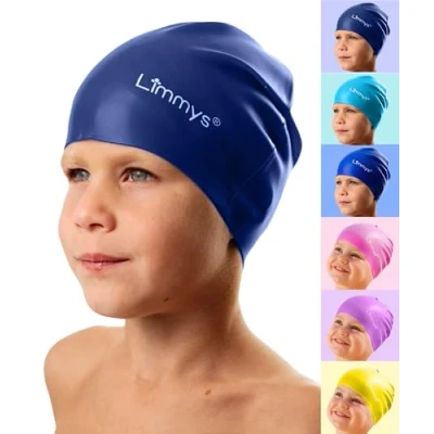 Afbeelding van Limmys Kids Badmuts 100% Silicone Cap Zwemmuts voor Jongens en Meisjes Premium Kwaliteit, Rekbare Comfortabele Kinderen Verkrijgbaar in Allerlei Mooie Kleuren (Donkerblauw)