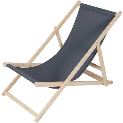 Afbeelding van Strandstoel van hout, inklapbaar, campingstoel, vouwstoel, zonnebed, antraciet, strandstoel, draagbaar