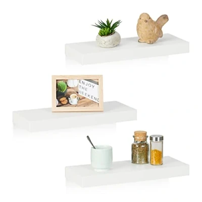 Afbeelding van Relaxdays wandplank, set van 3, B x D: 38 15 cm, woonkamer, slaapkamer, deco, mdf, modern design, zwevende plank, wit