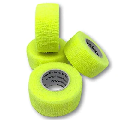 Afbeelding van LisaCare Zelfklevende pleister elastische, waterbestendige, stof , vet en vuilafstotende neongeel 4 rollen à 2,5 cm x 4,5 m