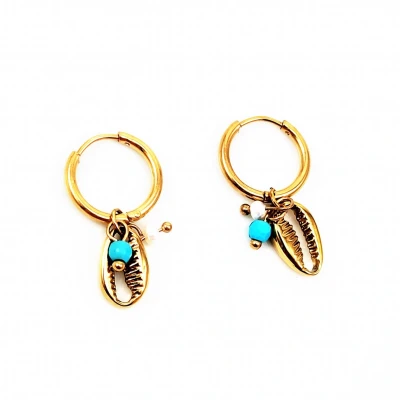 Afbeelding van Dottilove RVS Oorbellen Stalen Dames Oorringen met Schelp Hanger Gold Plated