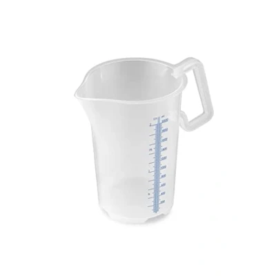 Afbeelding van Thermohauser Maatbeker met gesloten handgreep, 2000 ml, kunststof PP, blauwe schaal in liter en milliliter 8300040087 transparant
