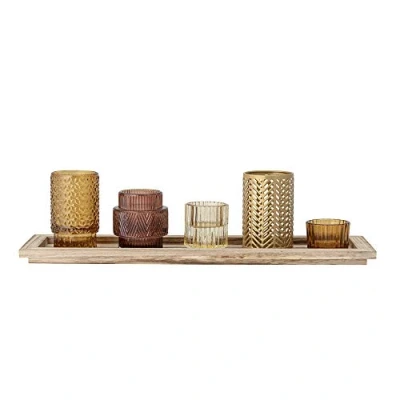 Afbeelding van Bloomingville Waxinelichtjes Glas/Hout Bruin set van 6 L43xH10,5xB12,5 cm