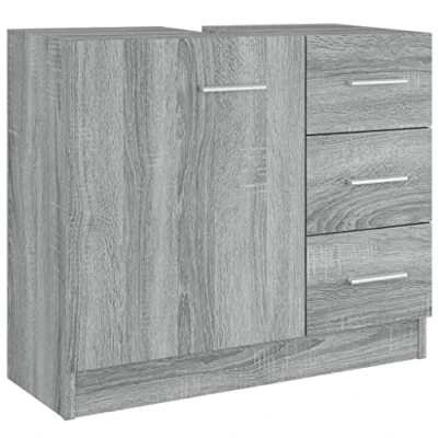 Afbeelding van vidaXL Wastafelkast 63x30x54 cm bewerkt hout grijs sonoma eikenkleurig, gootsteenkast, opbergkast, badkast, badkamerkast, kast, wastafeleenheid