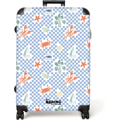 Afbeelding van NoBoringSuitcases.com® Koffer groot Reiskoffer lichtgewicht Zomer strand print blauw Rolkoffer met 4 wielen Grote trolley XL 98 liter bagage
