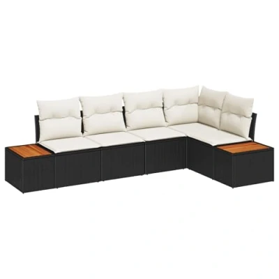 Afbeelding van vidaXL 5 delige Tuin Sofa Set met Kussens Zwart Poly Rattan Acacia