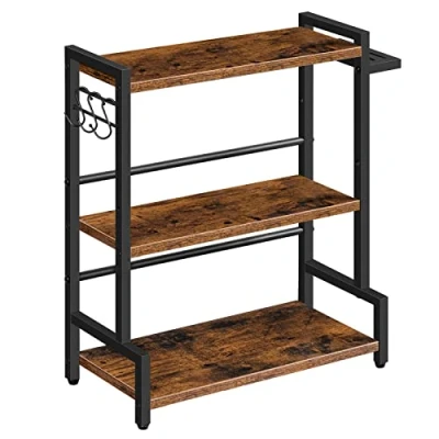 Afbeelding van HOOBRO Kruidenrek, Keukenrek met 3 haken, Kruidenstandaard messenhouder, Bureau organizer, Verstelbare poten, Voor eetkamer, Keuken, Badkamer, donkerbruin zwart EBF01TL01