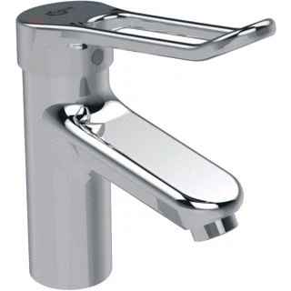 Afbeelding van Ideal standard ceraplus 2 1 gats wastafelkraan zonder waste met vaste zelflegende uitloop beugelgreep 14cm chroom bc096aa