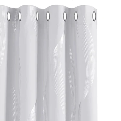 Afbeelding van Deconovo Verduisterende Gordijnen met Ringen, 140x175 cm (B x H), 2 stuks, Grijswit, Gestreepte Blackout Stof voor Slaapkamer, Woonkamer
