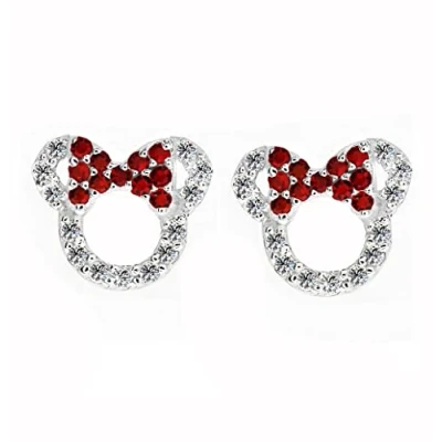 Afbeelding van Kaguyo Minnie Mouse oorbellen, 925 Sterling Zilver Amethist Blauw roze Zirconia Mickey Stud Oorbellen voor Vrouwen Meisjes, Verjaardagscadeau (rood)
