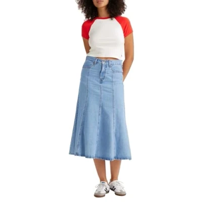 Afbeelding van Levi&#039;s dames Midi rok van denim met steekzakken in de kleur Indigo, maat: W28
