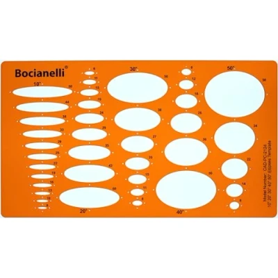 Afbeelding van Trace Jig Ellipse Ellipses 10 20 30 40 50 graden Normograaf Symbolen Technische Tekening Tracing Illustratie