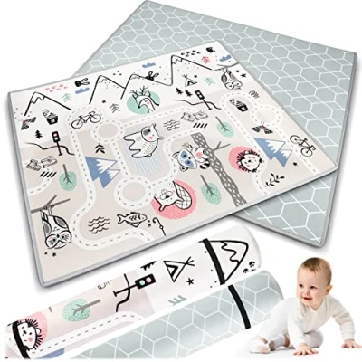 Afbeelding van Nukido Dubbelzijdige kruipmat baby kruipdeken mat vloermat kinderkamer opvouwbare kinderen babyspeelgoed 0 6 maanden grijs 150 x 180 1,5 cm