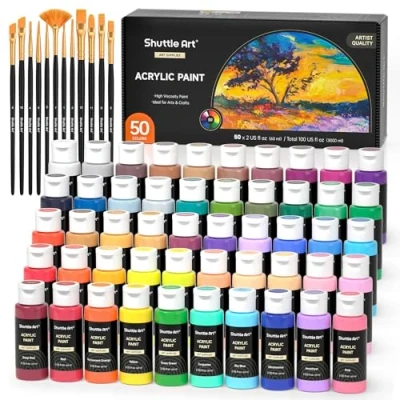 Afbeelding van acrylverf, Shuttle Art 50 kleuren 56 gram/60 ml set met rijk gepigmenteerd, waterbestendig, hoogwaardige acrylverf voor kunstenaars, beginners en kinderen op canvas, stenen, hout, keramiek stoffen