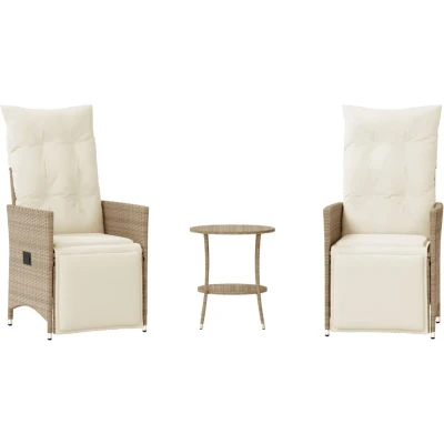 Afbeelding van 3 delige Bistroset met kussens poly rattan beige