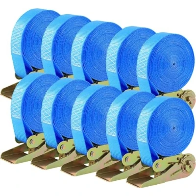 Afbeelding van Spanbanden, met ratel, 6 m lang, 25 mm breed, robuuste sjorbandenset, belasting 800 kg, voor het vastzetten van de lading (blauw)