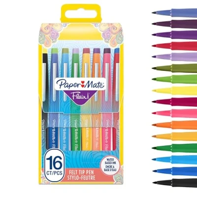 Afbeelding van Paper Mate Flair viltstiften Medium punt (0,7 mm) Diverse kleuren Etui met 16 stuks