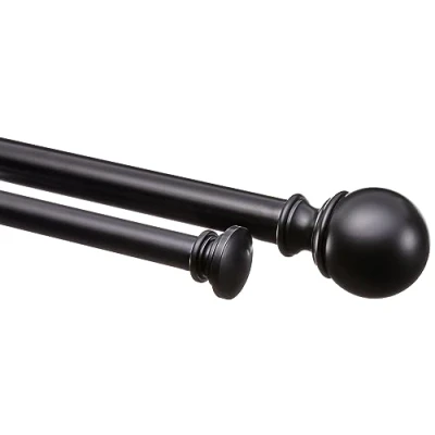 Afbeelding van Amazon Basics Gordijnroede, dubbel, 2,54 cm, met ronde sierknoppen, 1,83 tot 3,65 m, zwart