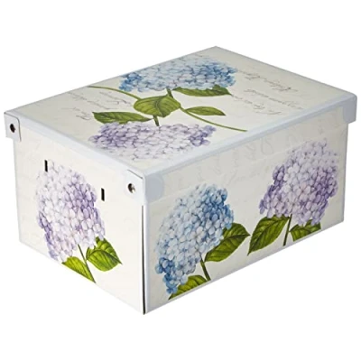 Afbeelding van Kanguru Collection Midi Hortensie Decoratieve Kartonnen Opbergdoos met Handgrepen en deksel voor het opbergen van kleding, Kledingkasten, Speelgoed, Home, maat 35 x 25 17,5 cm