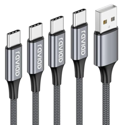 Afbeelding van USB C kabel, RAVIAD [4 stuks, 0.5m, 1m, 2m, 3m ] 3A snellaadkabel geschikt voor type apparaten, Galaxy S10/S9/S8, Note 9/8, Huawei P30/P20, HTC, OnePlus, Lumia, tablet en meer