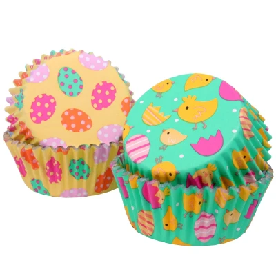 Afbeelding van PME Pasen met folie beklede cupcakevormpjes paaskuikens, set van 60