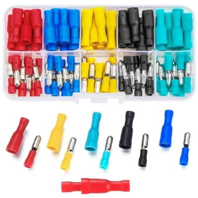 Afbeelding van Set van 100 kabelschoenen, platte stekkers en steekhulzen, krimpverbinders, stekkerverbinders, ronde stekkers, stootverbinders met krimpkous