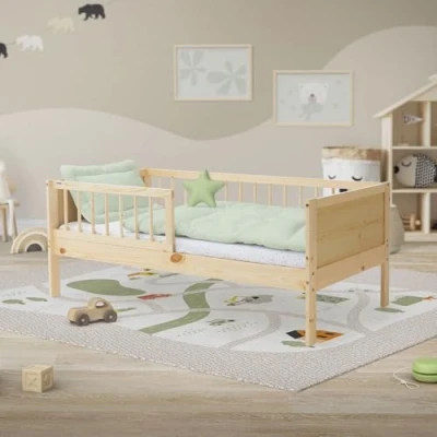 Afbeelding van Kinderbed 70x140 cm met lattenbodem en uitvalbeveiliging natuurlijk dennenhout ML design
