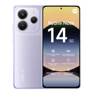Afbeelding van Xiaomi Redmi Note 14 5G smartphone, 8+256GB, purple, 108MP AI camera system, 5500mAh batterij, 120Hz eye care display, features (oplader niet inclusief)