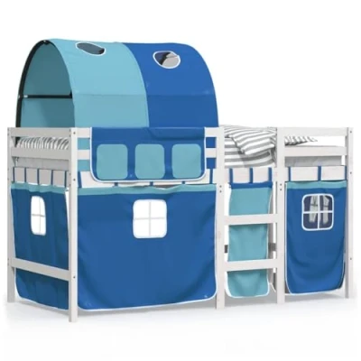 Afbeelding van vidaXL Kinderhoogslaper met tunnel 90x190 cm massief grenenhout blauw