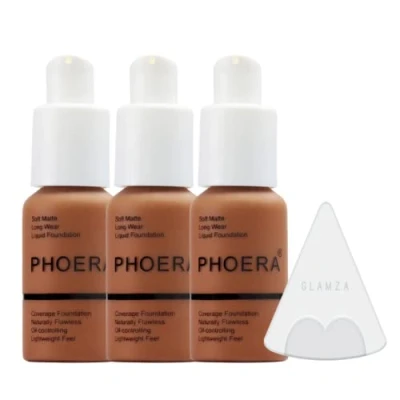 Afbeelding van Glamza Phoera foundation make up set met volledige dekking 24 uurs langdurige oliebestrijding zachte gladde matte vlekkeloze concealer crème Inc x3 30 ml en siliconen blender spons (109 mocha)