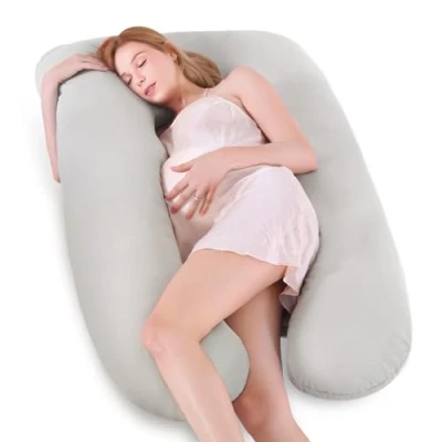 Afbeelding van Otauoaea Zwangerschapskussen, U vormig full body kussen, voedingskussen, XXL, zijslaapkussen om te slapen voor zwangere vrouwen, met afneembare en wasbare overtrek, van 100% katoen, 145 x 70 cm