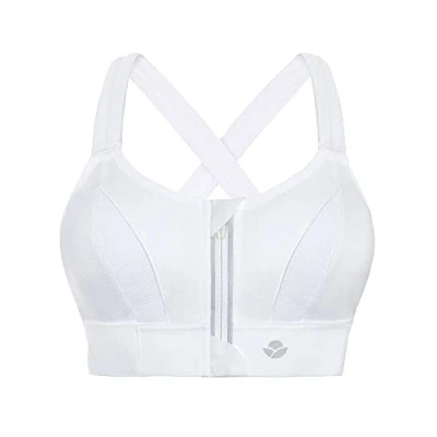 Afbeelding van YIANNA Vrouwen Hoge Impact Sport BH Plus Size Zip Voorsluiting Bras Gewatteerde Verstelbare Riem, Wit, XL