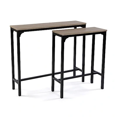 Afbeelding van Versa Doncaster Smalle hal of vestibule Entree meubilair, Console Tafel, Set van 2, Afmetingen (H x B H) 80 25 95 cm, Hout en Metaal, Kleur Zwart