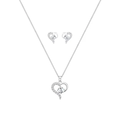 Afbeelding van Elli Dames Hart Hanger Set Oorsteker met Kristallen in 925 Sterling Zilver