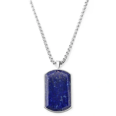 Afbeelding van Orisun Zilverkleurige Roestvrijstalen Ketting met Dog Tag van Lapis Lazuli