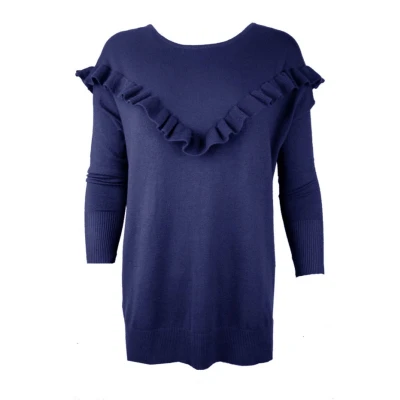 Afbeelding van Blauwe Trui Ruffles Lange Dames Truien met Volant Winter sweaters ML Donker blauw