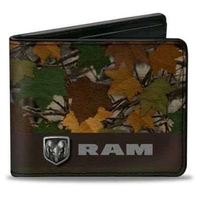 Afbeelding van Buckle Down Bi Fold Portemonnee Pu Bifold Wallet Ram Logo Leaf Camo Bruin/Groenen/Zilver Heren