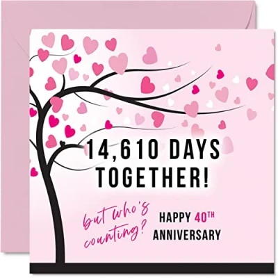 Afbeelding van Grappige Ruby Anniversary Card voor vrouw of echtgenoot 14610 dagen samen I Love You cadeaus, Happy 40th Wedding Cards for Partner, 145mm x wenskaarten veertigste jubilea