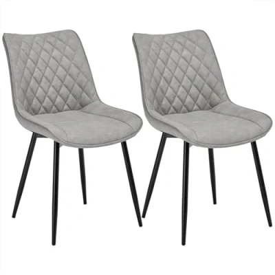 Afbeelding van WOLTU BH210gr 2 eetkamerstoelen set van 2, keukenstoelen kunstleren zitting metalen poot, grijs