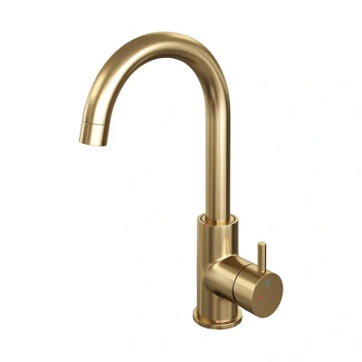 Afbeelding van Brauer Gold Edition Wastafelmengkraan opbouw hoog draaibaar ronde uitloop model b PVD geborsteld goud