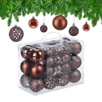 Afbeelding van Relaxdays kerstballen set van 50 traditioneel kunststof kerstboomversiering los bruin